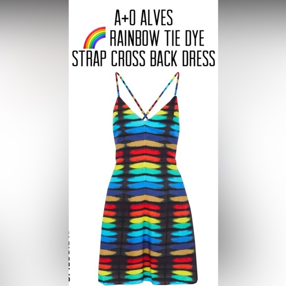 NWT. Alice + Olivia Alves Rainbow Tie-Dye Cross Cross Dress. NWT. - Picture 3 of 15